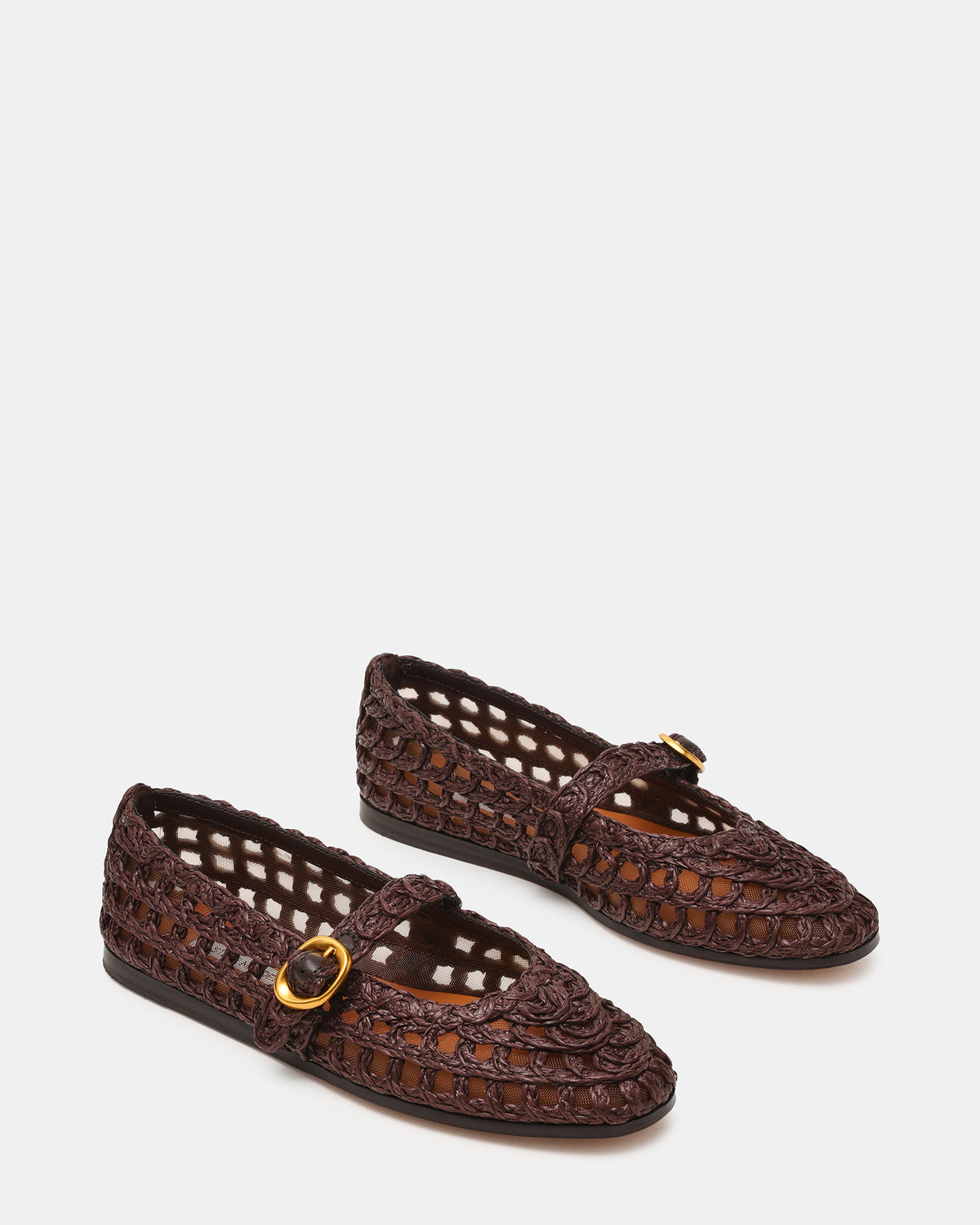 MELODY Brown Raffia Mary Jane Woven Buckle Round-Toe Women's Flat - Steve Madden