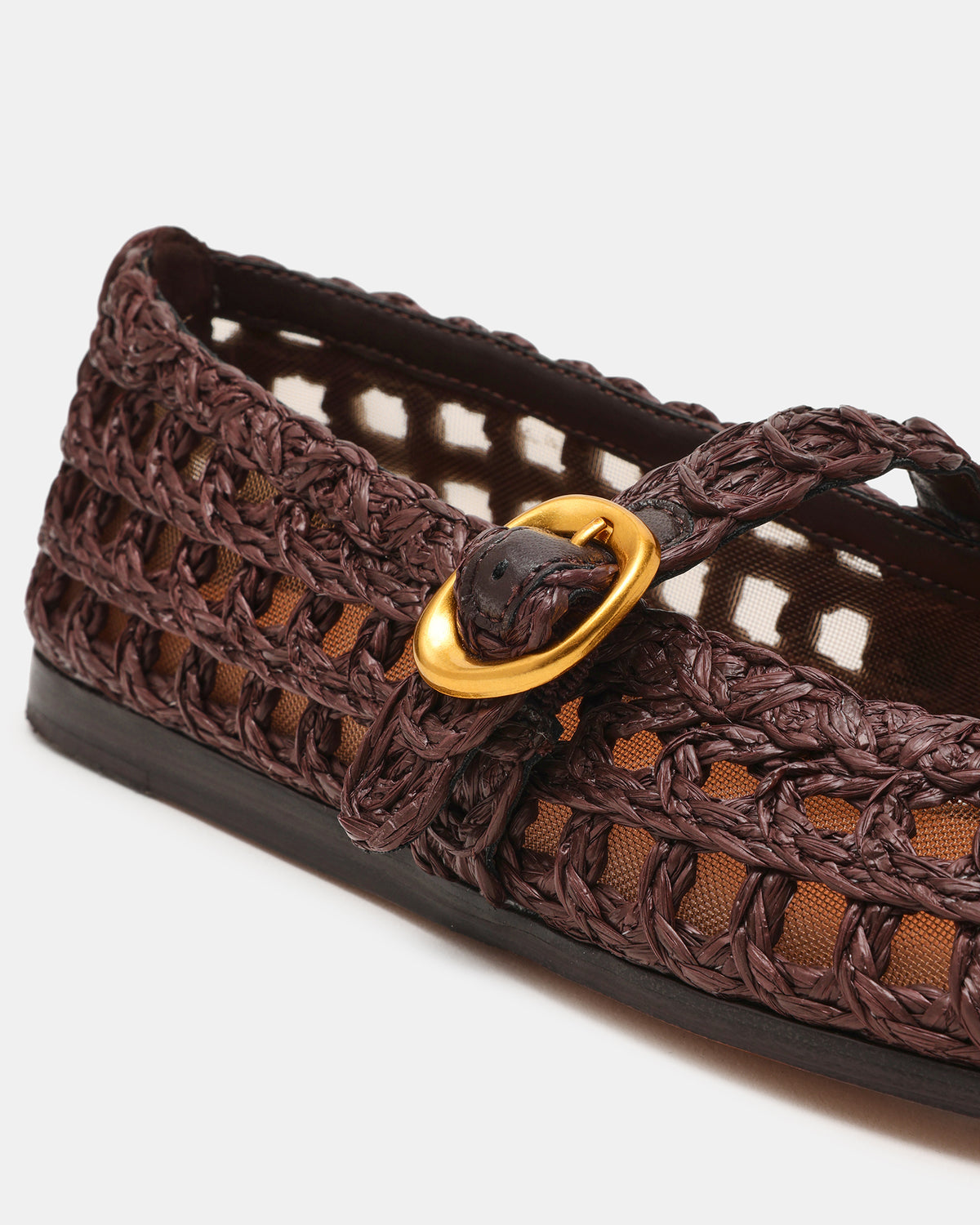 MELODY Brown Raffia Mary Jane Woven Buckle Round-Toe Women's Flat - Steve Madden