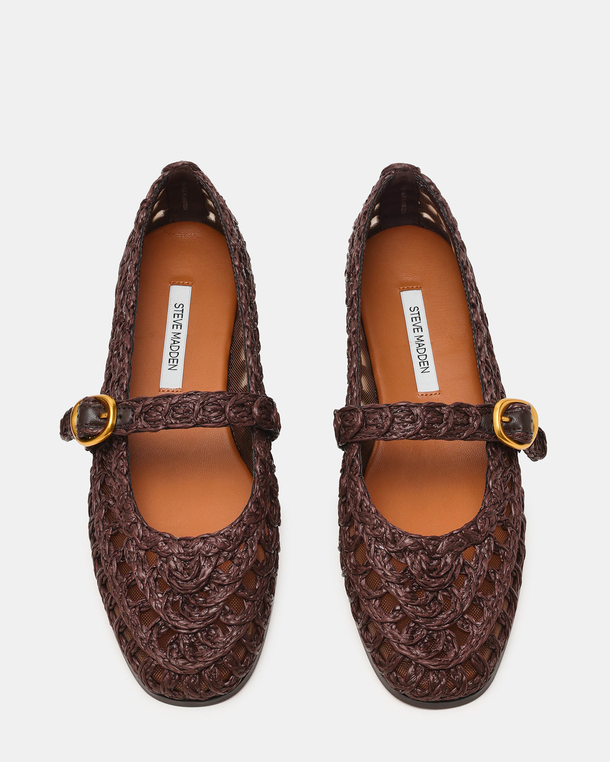 MELODY Brown Raffia Mary Jane Woven Buckle Round-Toe Women's Flat - Steve Madden