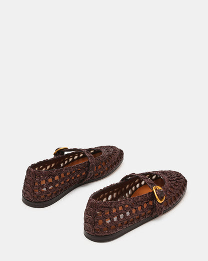 MELODY Brown Raffia Mary Jane Woven Buckle Round-Toe Women's Flat - Steve Madden