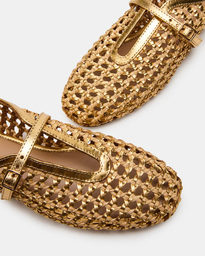 BELLISSIMA Gold Multi Mary Jane Woven Buckle Women's Flats - Steve Madden