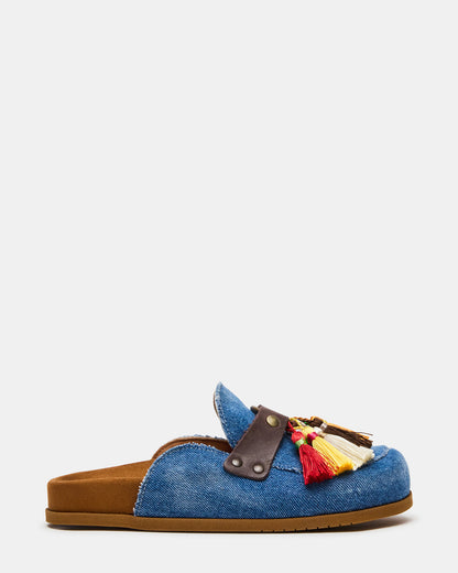 BERNIE Denim Mule Slip-On Footbed Round-Toe Women's Flat - Steve Madden