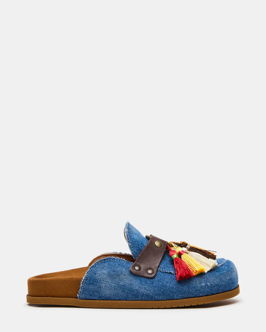 BERNIE Denim Mule Slip-On Footbed Round-Toe Women's Flat - Steve Madden