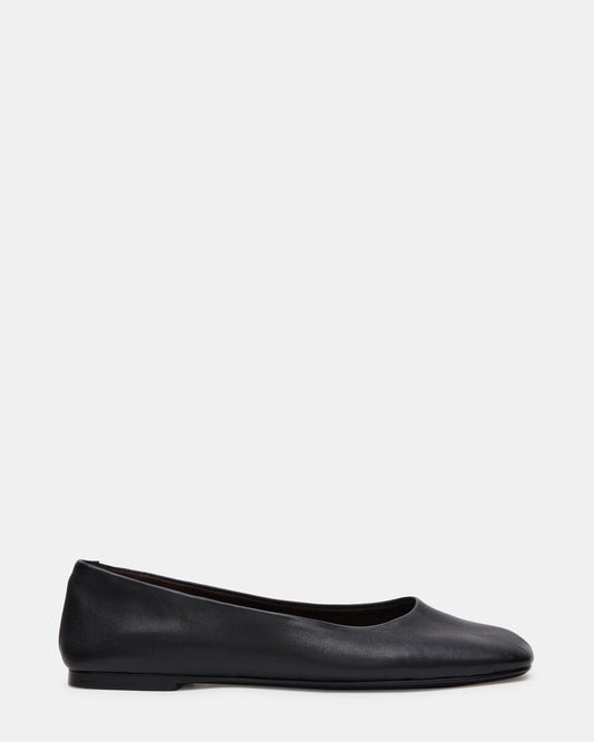 NURTURE Black Leather Square-Toe Ballet Women's Flat - Steve Madden
