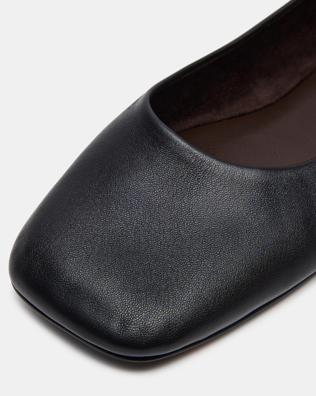 NURTURE Black Leather Square-Toe Ballet Women's Flat - Steve Madden