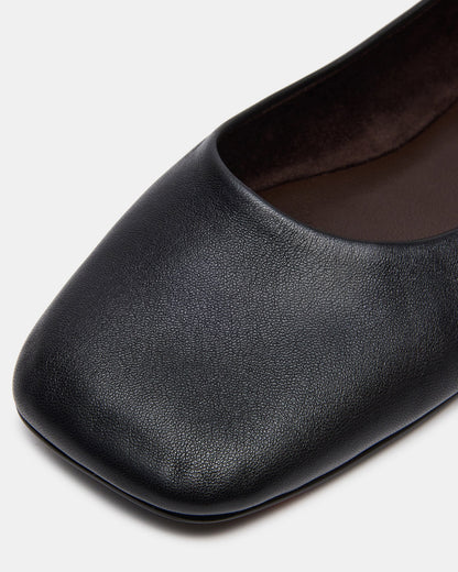NURTURE Black Leather Square-Toe Ballet Women's Flat - Steve Madden