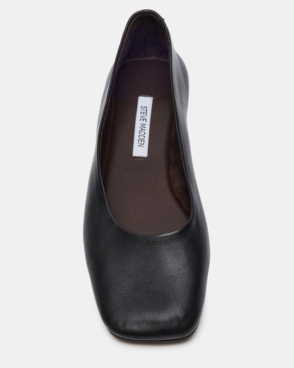 NURTURE Black Leather Square-Toe Ballet Women's Flat - Steve Madden