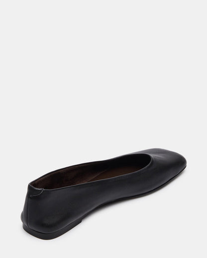 NURTURE Black Leather Square-Toe Ballet Women's Flat - Steve Madden