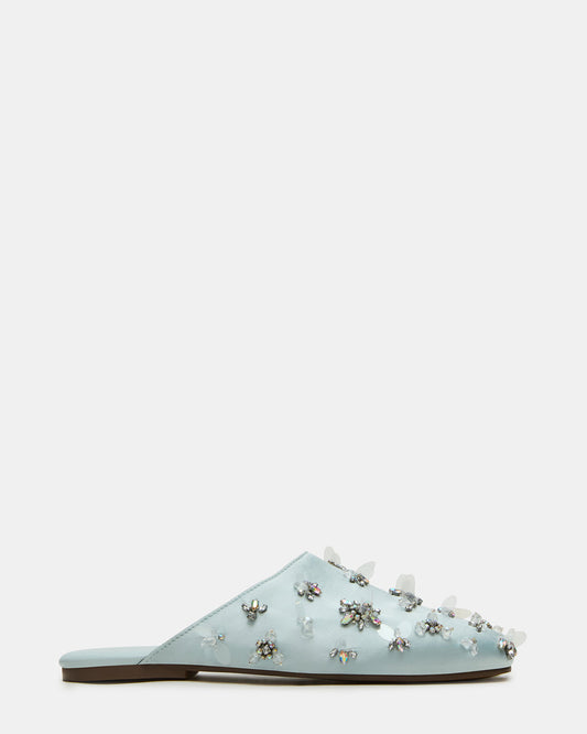 PEARSON Blue Satin Rhinstones Rounded-Toe Slip-On Women's Flat - Steve Madden