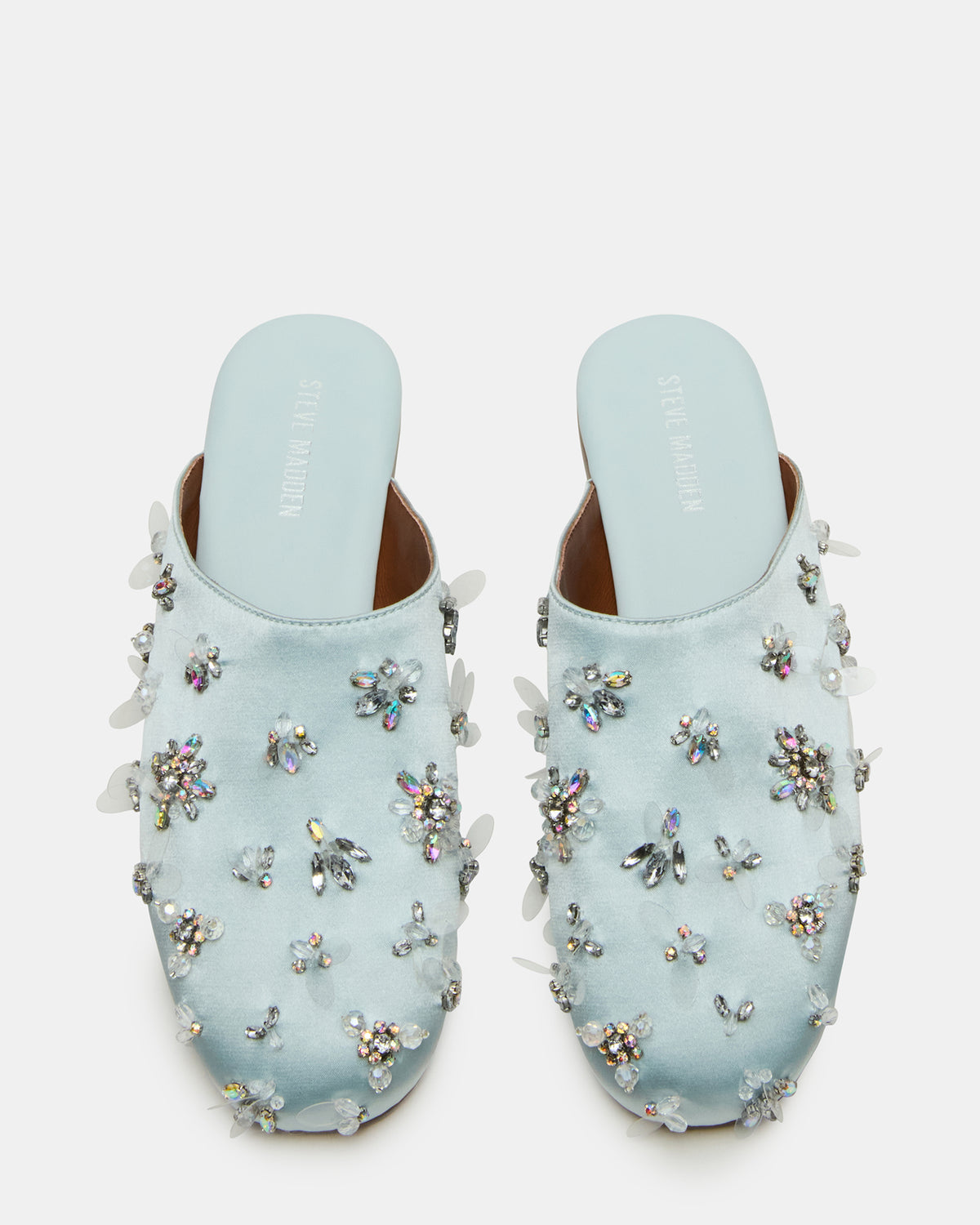 PEARSON Blue Satin Rhinstones Rounded-Toe Slip-On Women's Flat - Steve Madden