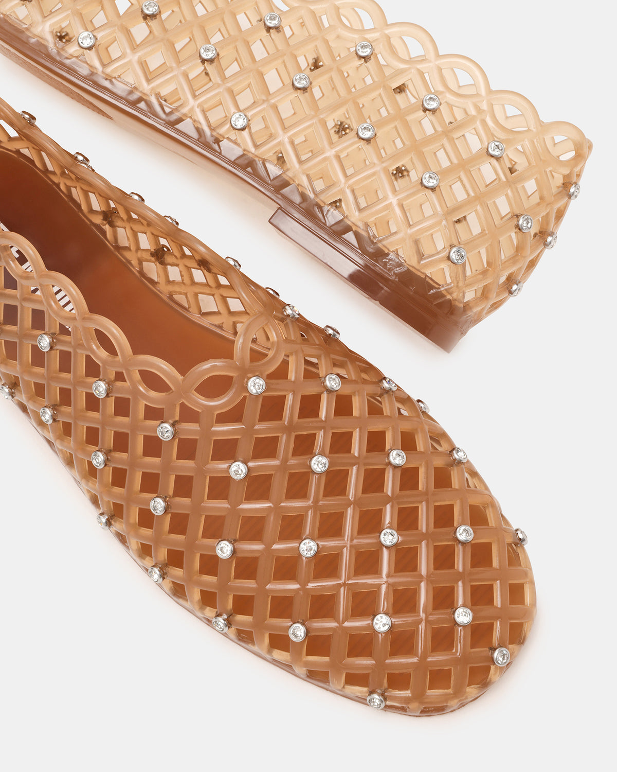 GROVE Tan Rhinestones Square-Toe Jelly Women's Flat - Steve Madden