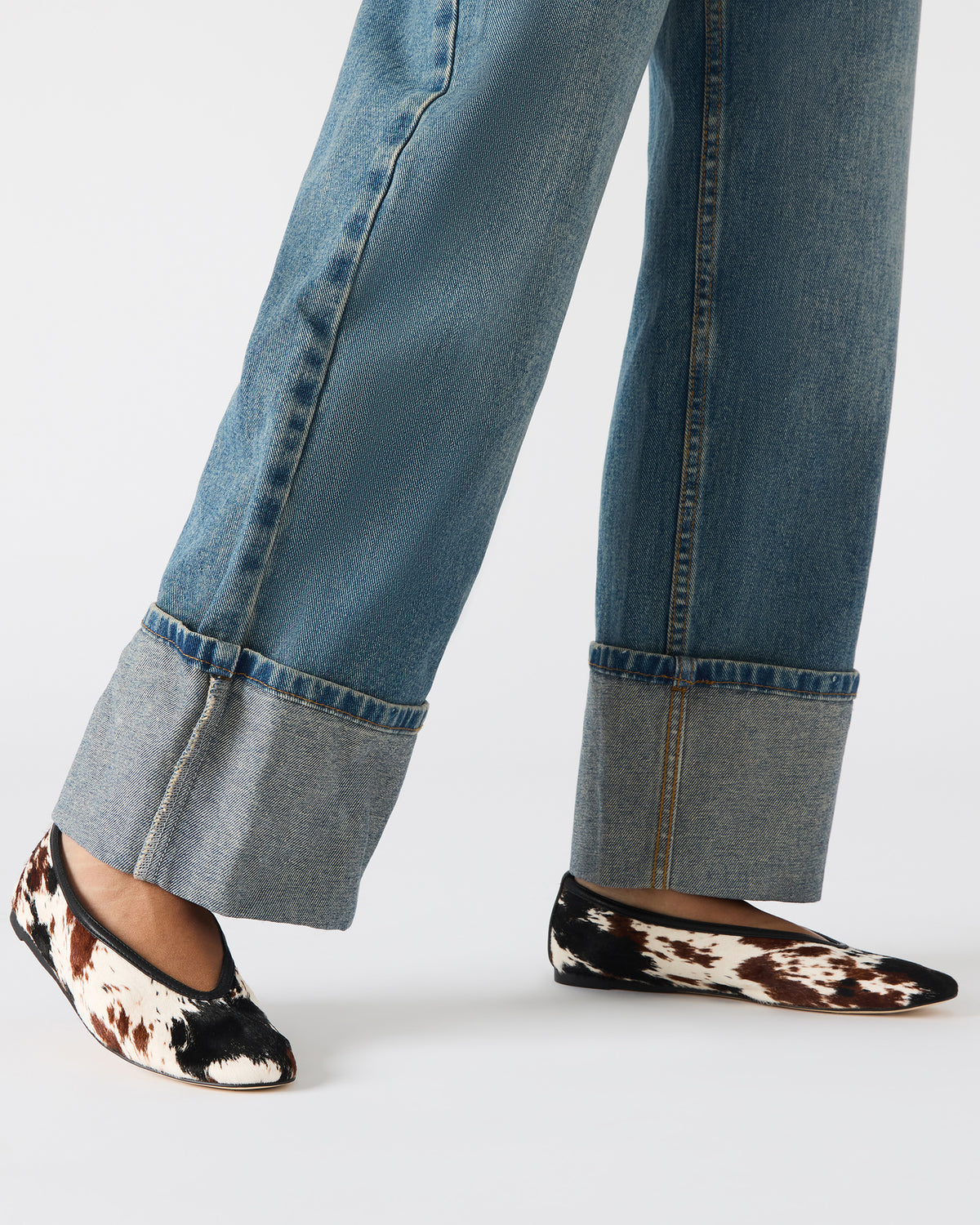 LENI Brown Cow Print Square-Toe Ballet Women's Flat - Steve Madden