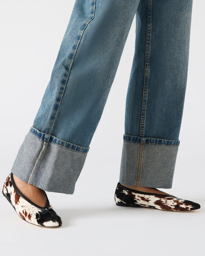 LENI Brown Cow Print Square-Toe Ballet Women's Flat - Steve Madden