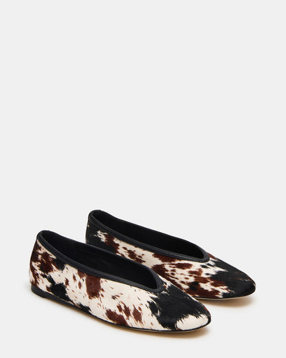 LENI Brown Cow Print Square-Toe Ballet Women's Flat - Steve Madden
