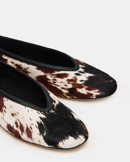LENI Brown Cow Print Square-Toe Ballet Women's Flat - Steve Madden