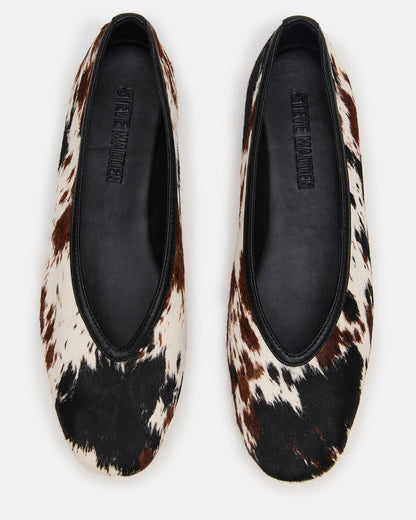 LENI Brown Cow Print Square-Toe Ballet Women's Flat - Steve Madden