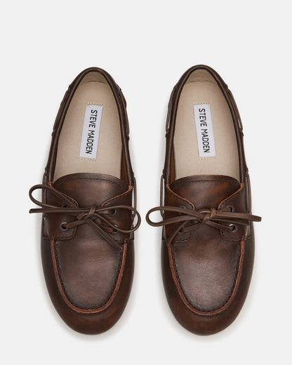 SAG Brown Leather Women's Boat Shoe - Steve Madden