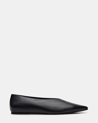 FLOYD Black Leather Pointed-Toe Ballet Women's Flat - Steve Madden