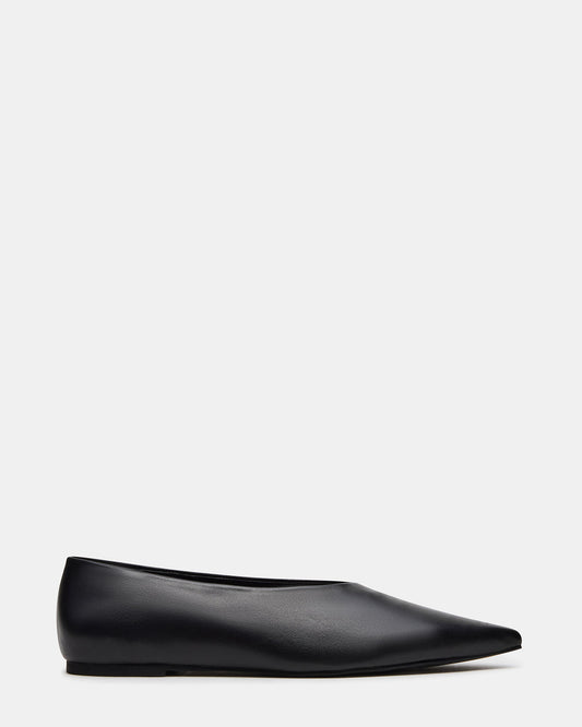 FLOYD Black Leather Pointed-Toe Ballet Women's Flat - Steve Madden