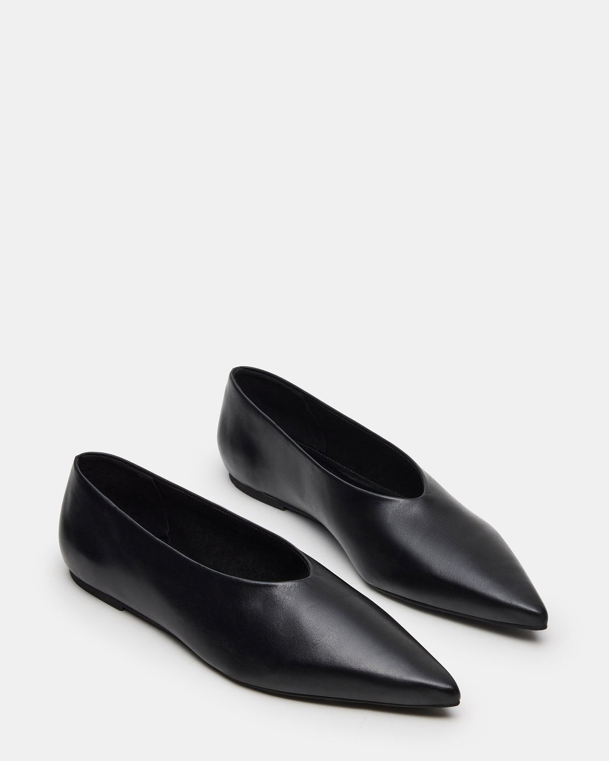 FLOYD Black Leather Pointed-Toe Ballet Women's Flat - Steve Madden
