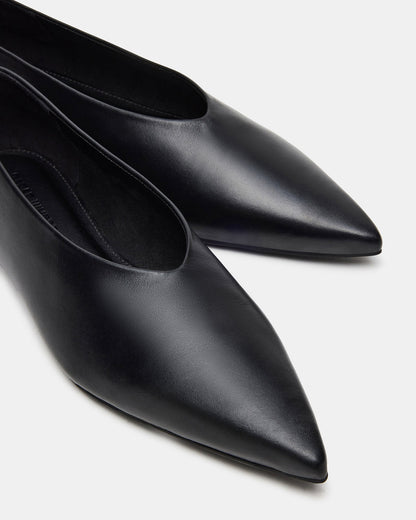 FLOYD Black Leather Pointed-Toe Ballet Women's Flat - Steve Madden
