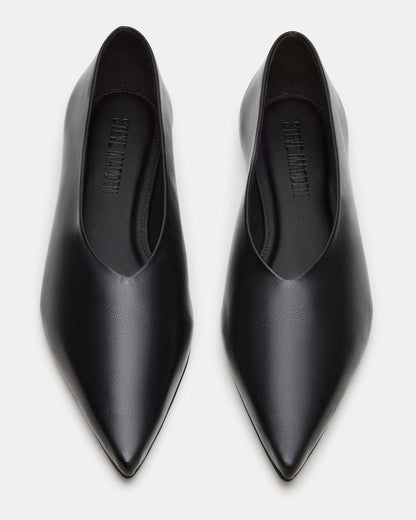FLOYD Black Leather Pointed-Toe Ballet Women's Flat - Steve Madden