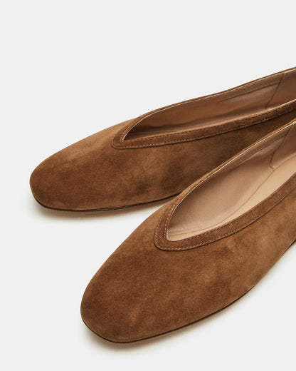 LENI Chestnut Suede Square-Toe Ballet Women's Flat - Steve Madden