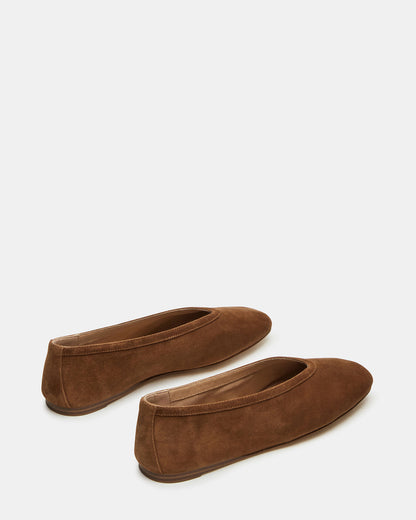 LENI Chestnut Suede Square-Toe Ballet Women's Flat - Steve Madden