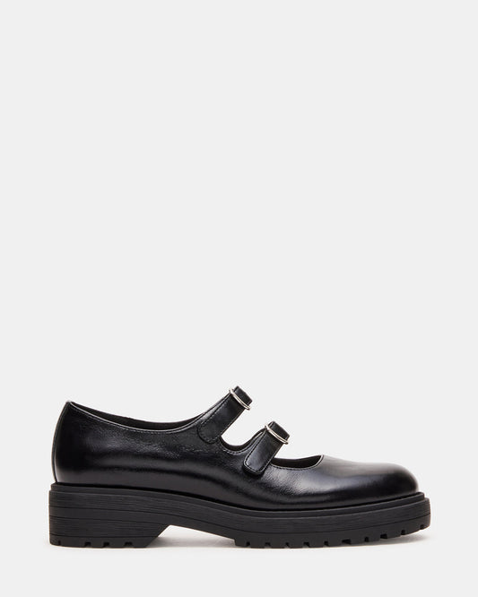 ALBA Black Leather Platform Lug Mary Jane Women's Loafer - Steve Madden