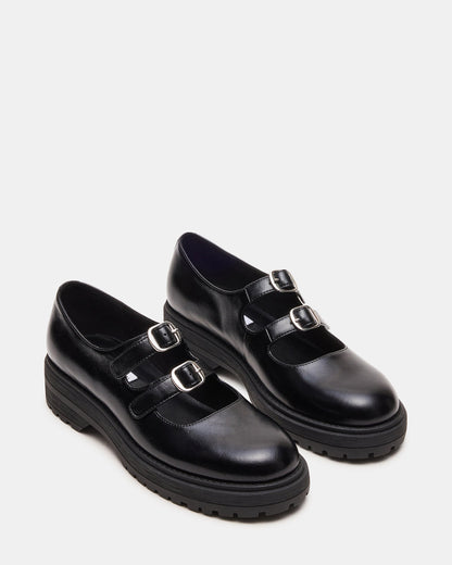 ALBA Black Leather Platform Lug Mary Jane Women's Loafer - Steve Madden
