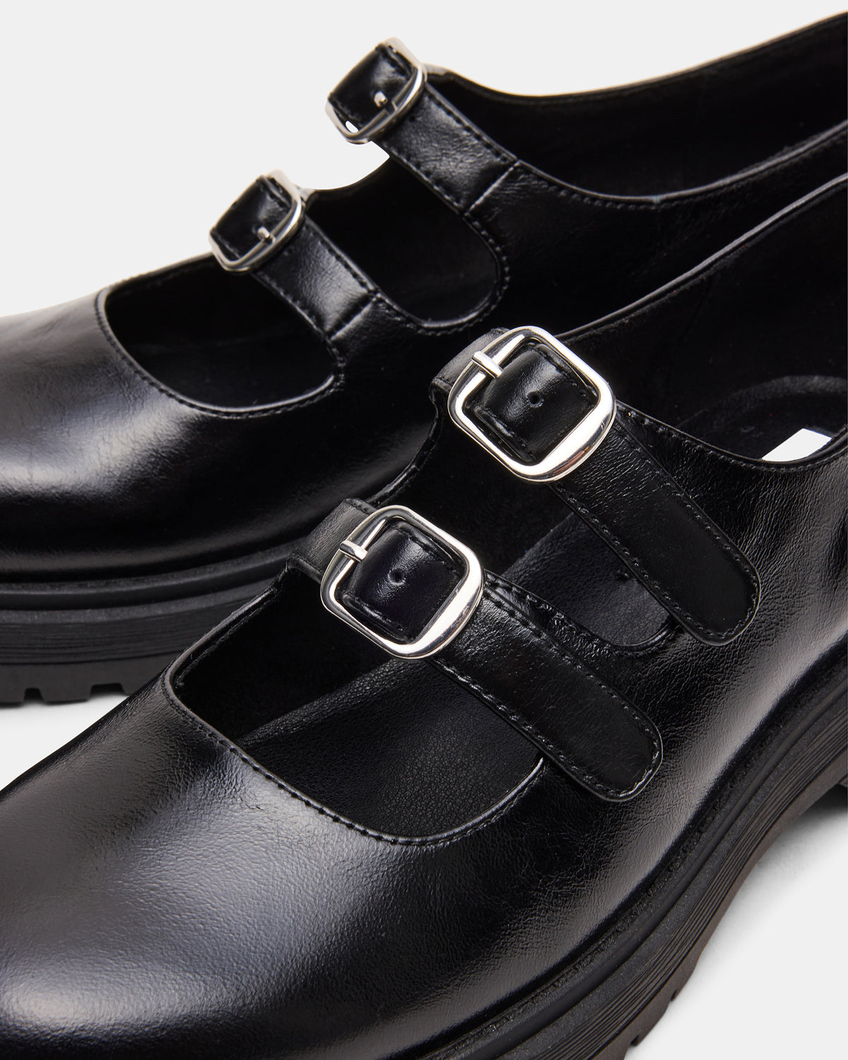 ALBA Black Leather Platform Lug Mary Jane Women's Loafer - Steve Madden