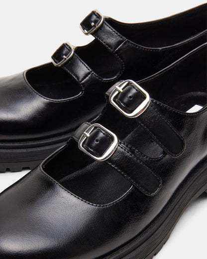 ALBA Black Leather Platform Lug Mary Jane Women's Loafer - Steve Madden