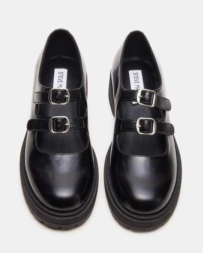 ALBA Black Leather Platform Lug Mary Jane Women's Loafer - Steve Madden