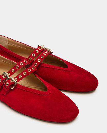 LYDIA Red Suede Square-Toe Mary Jane Ballet Women's Flat - Steve Madden