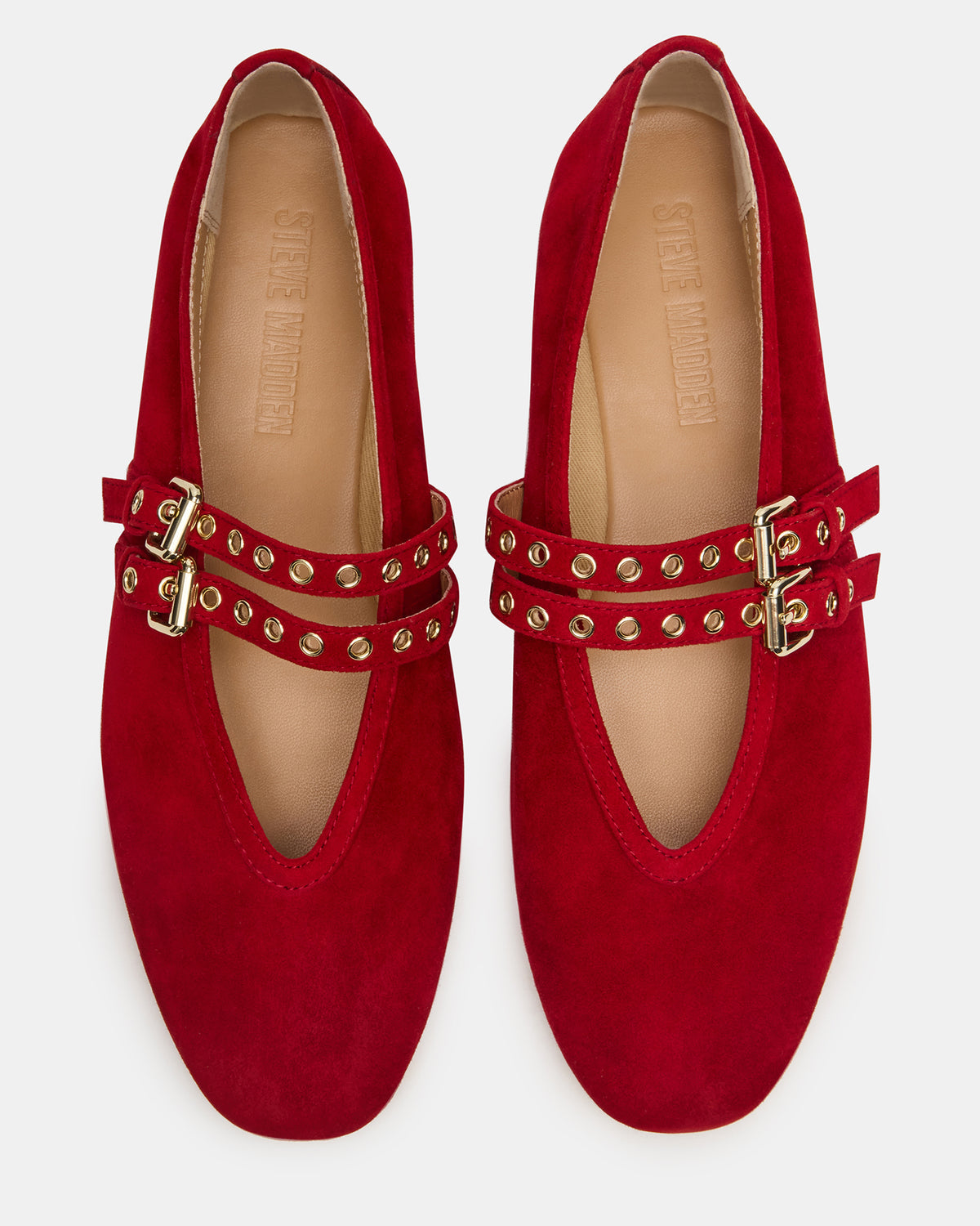 LYDIA Red Suede Square-Toe Mary Jane Ballet Women's Flat - Steve Madden
