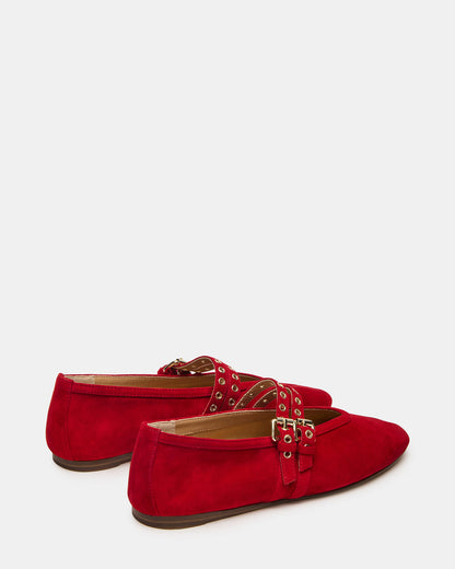 LYDIA Red Suede Square-Toe Mary Jane Ballet Women's Flat - Steve Madden