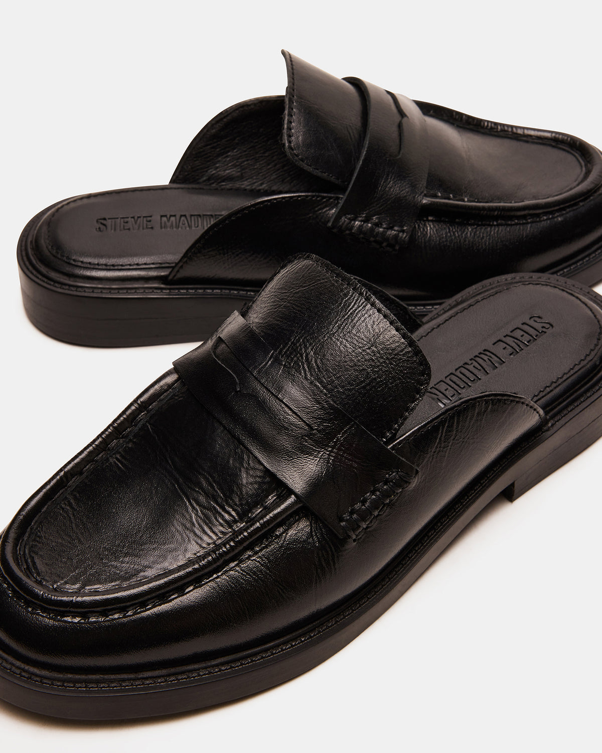 MULBERRY Black Leather Women's Slip-On Mule Flat - Steve Madden