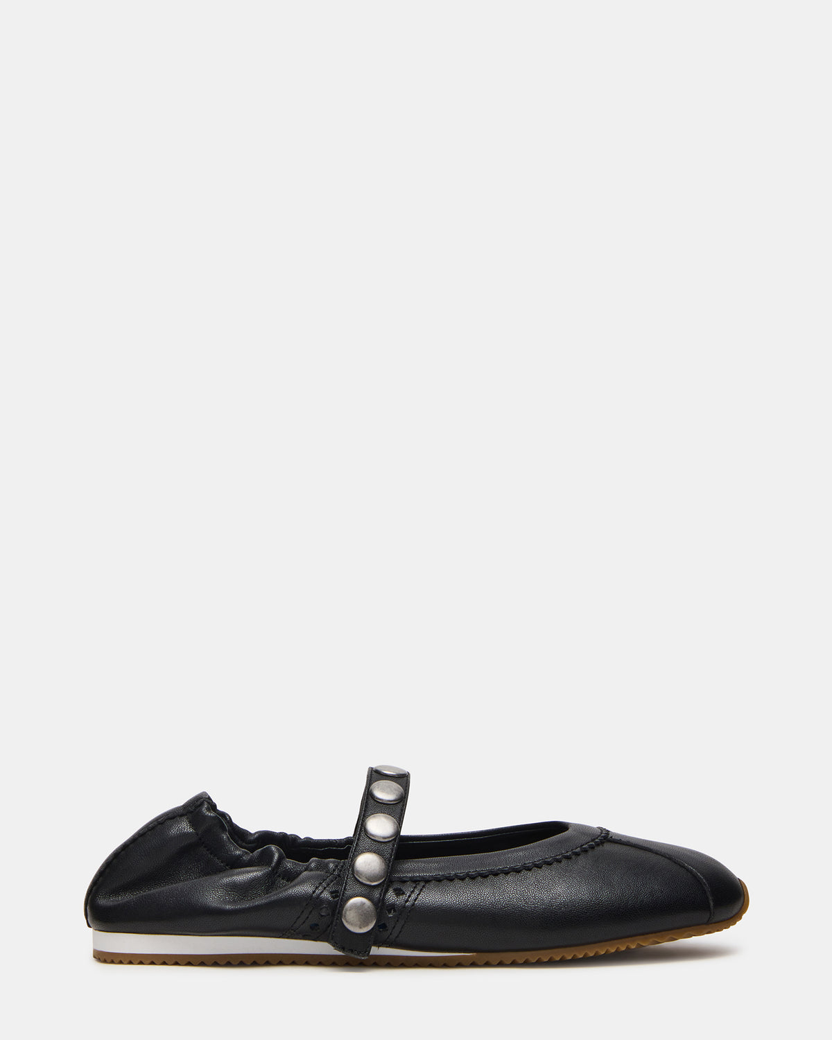 ANAYA Black Leather Studs Mary Jane Ballet Women's Flat - Steve Madden