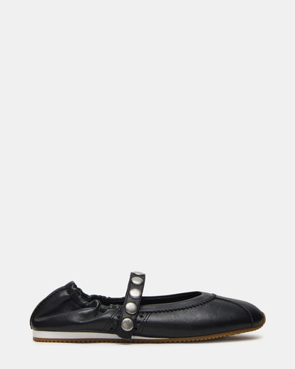 ANAYA Black Leather Studs Mary Jane Ballet Women's Flat - Steve Madden