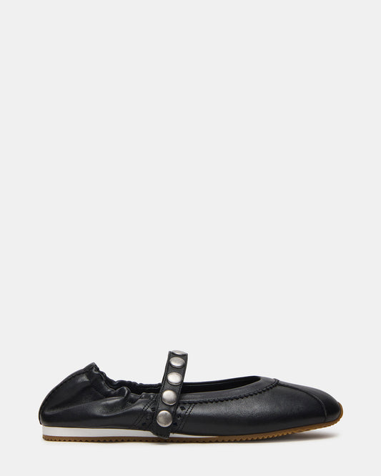 ANAYA Black Leather Studs Mary Jane Ballet Women's Flat - Steve Madden