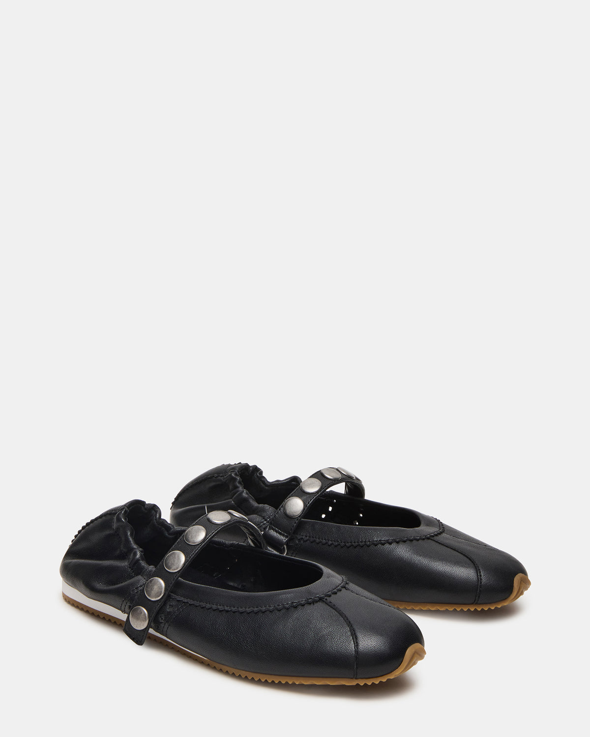 ANAYA Black Leather Studs Mary Jane Ballet Women's Flat - Steve Madden