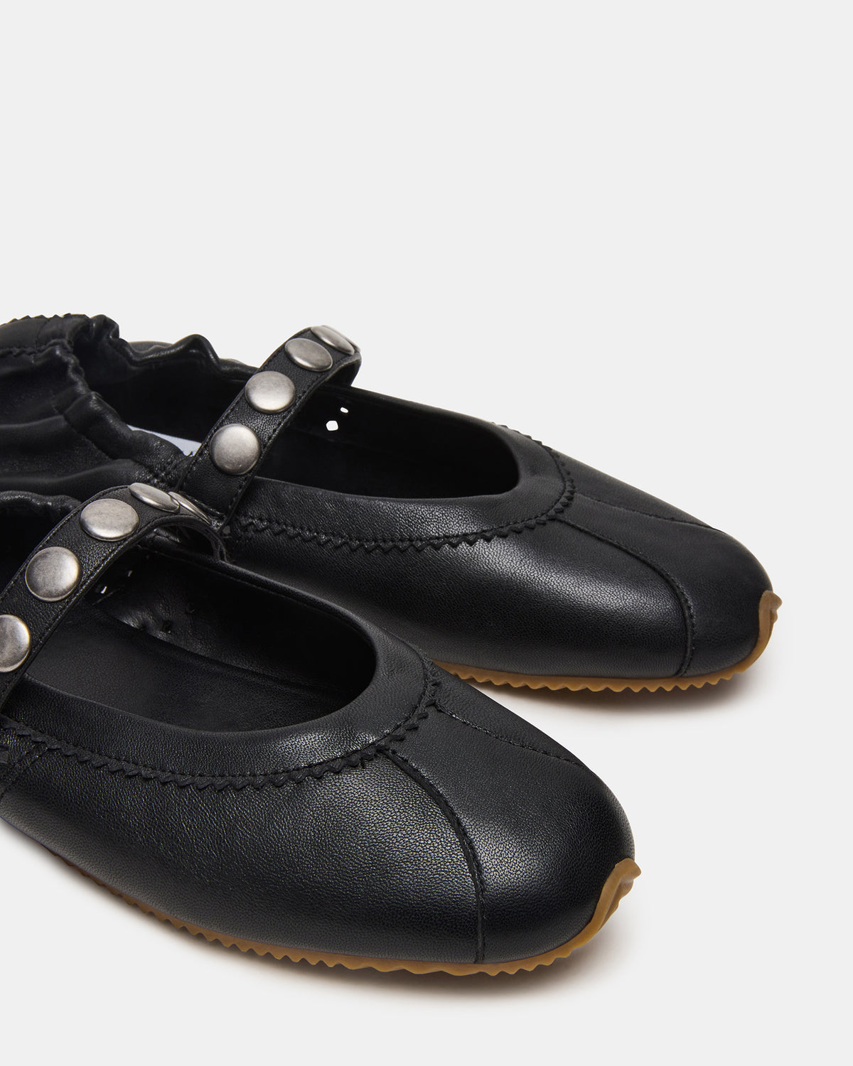 ANAYA Black Leather Studs Mary Jane Ballet Women's Flat - Steve Madden
