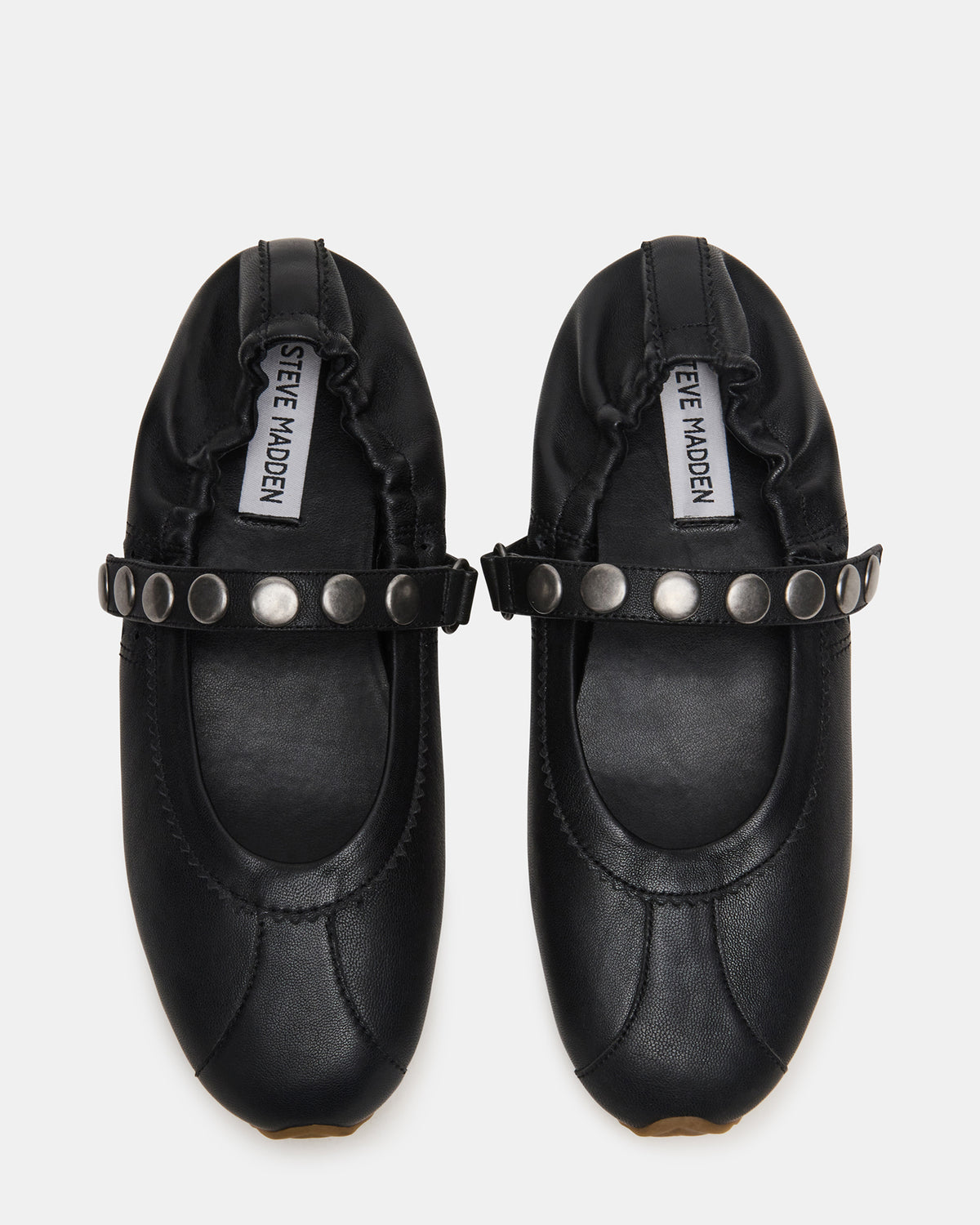ANAYA Black Leather Studs Mary Jane Ballet Women's Flat - Steve Madden