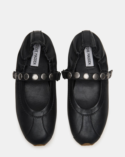 ANAYA Black Leather Studs Mary Jane Ballet Women's Flat - Steve Madden