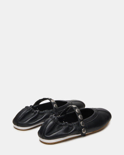 ANAYA Black Leather Studs Mary Jane Ballet Women's Flat - Steve Madden