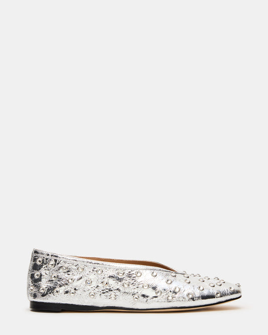 LENI Silver Rhinestones Square-Toe Ballet Women's Flat - Steve Madden