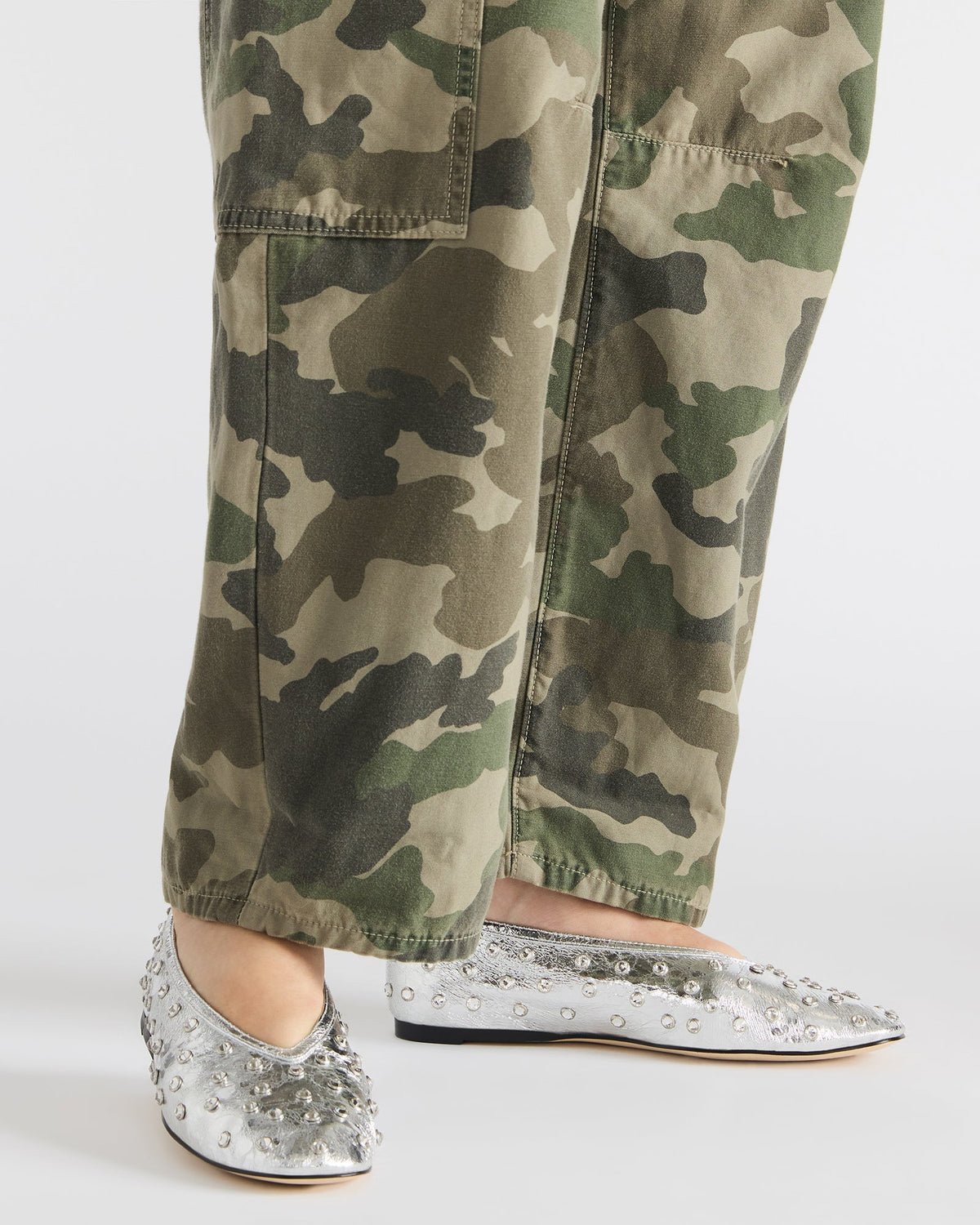LENI Silver Rhinestones Square-Toe Ballet Women's Flat - Steve Madden