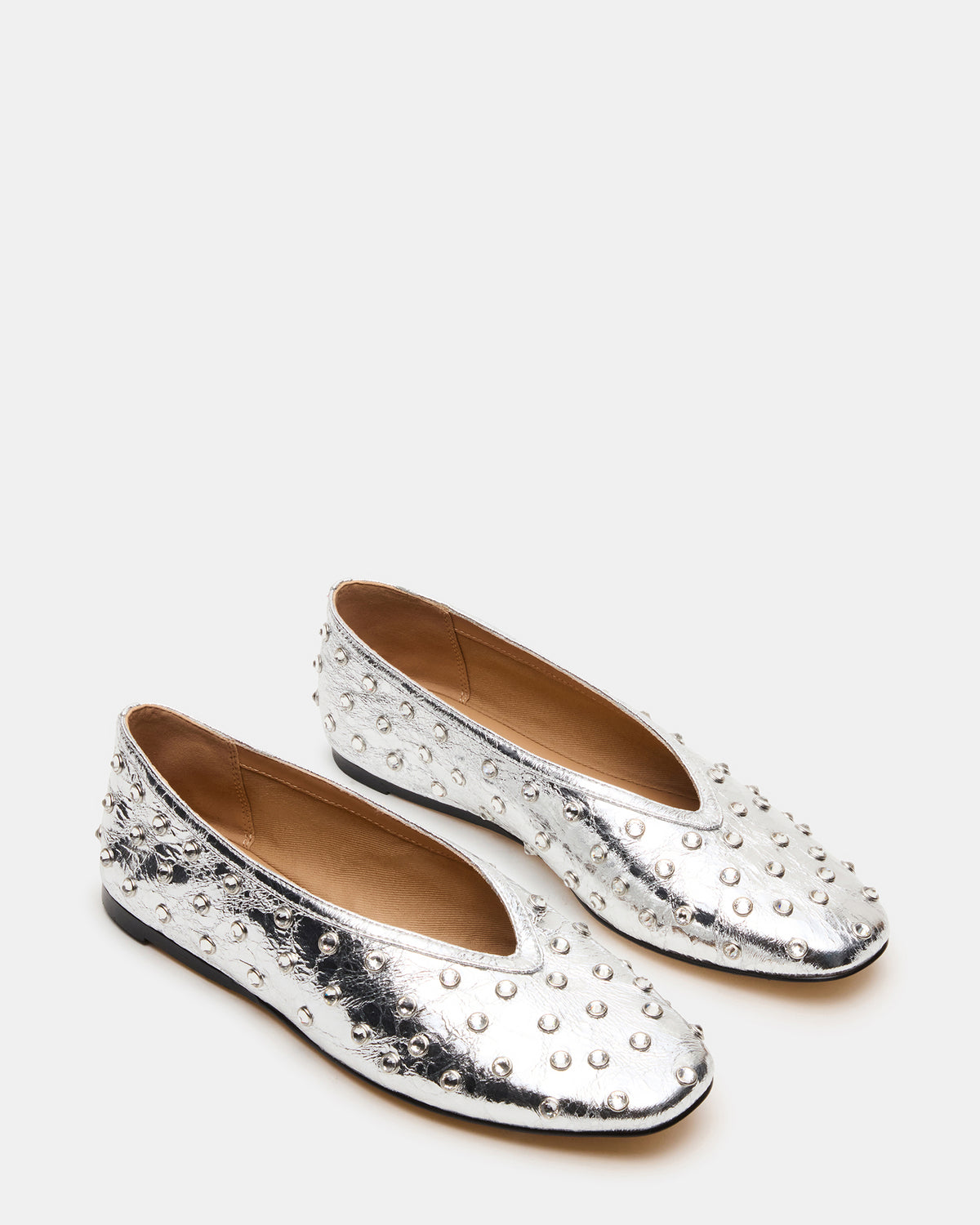 LENI Silver Rhinestones Square-Toe Ballet Women's Flat - Steve Madden