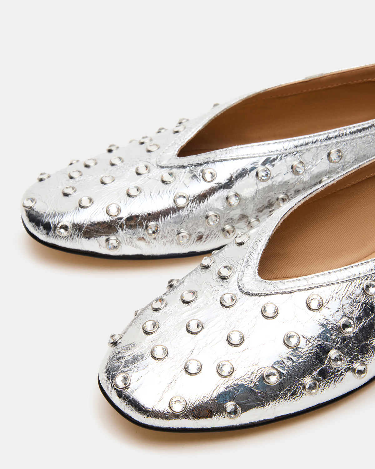 LENI Silver Rhinestones Square-Toe Ballet Women's Flat - Steve Madden