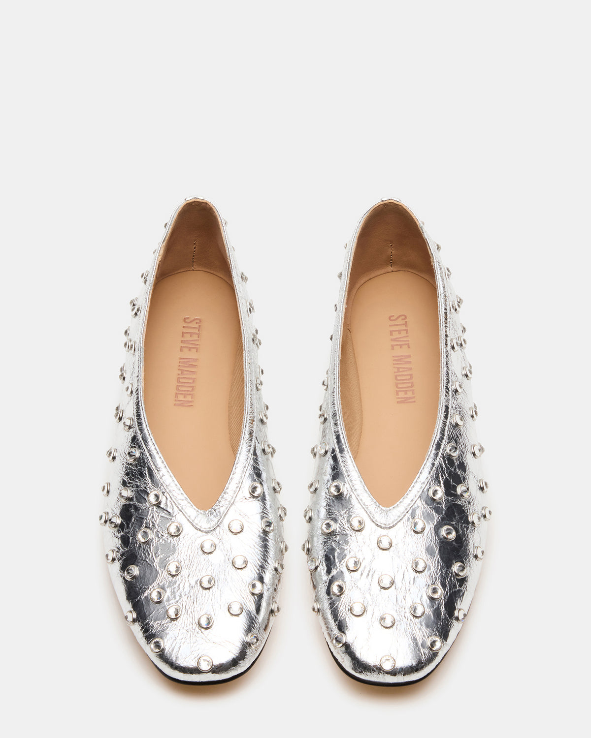 LENI Silver Rhinestones Square-Toe Ballet Women's Flat - Steve Madden